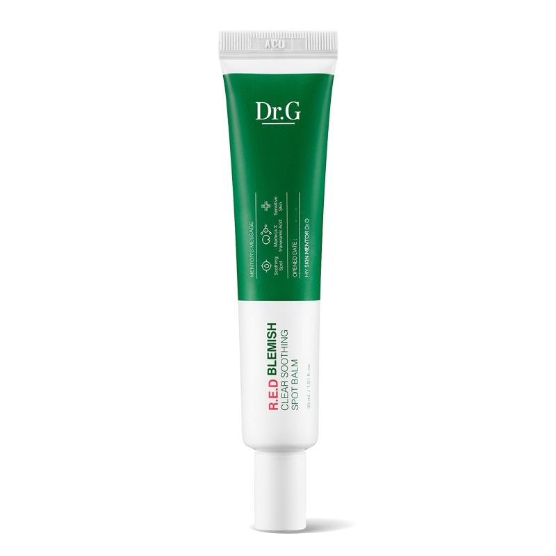 Dr.G Red Blemish Clear Soothing Spot Balm, 30ml tube for treating blemishes and calming irritated skin.