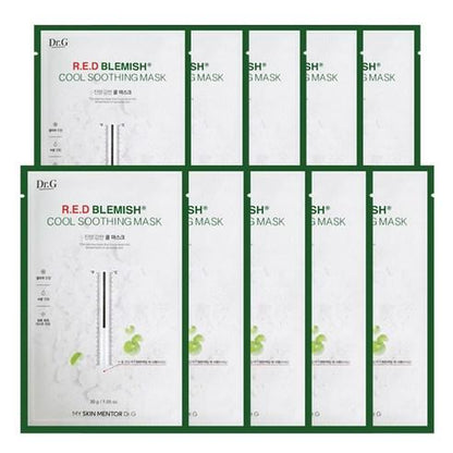 Dr.G Red Blemish Cool Soothing Mask - Korean skincare for reducing redness and irritation (10 masks).