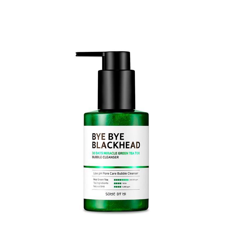 SOME BY MI Bye Bye Blackhead 30 Days Miracle Green Tea Tox Bubble Cleanser, a 120g bottle of green tea-infused bubble cleanser for removing blackheads, whiteheads, and impurities with a blend of 16 tea extracts and naturally-derived BHA acids.