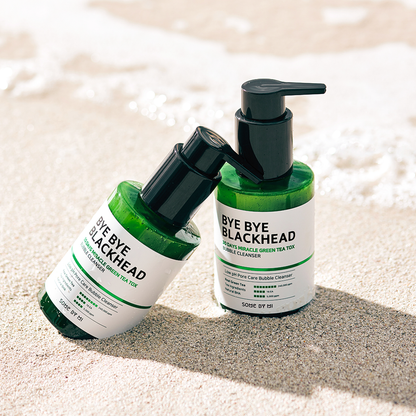 SOME BY MI Bye Bye Blackhead 30 Days Miracle Green Tea Tox Bubble Cleanser, a 120g bottle of green tea-infused bubble cleanser for removing blackheads, whiteheads, and impurities with a blend of 16 tea extracts and naturally-derived BHA acids.