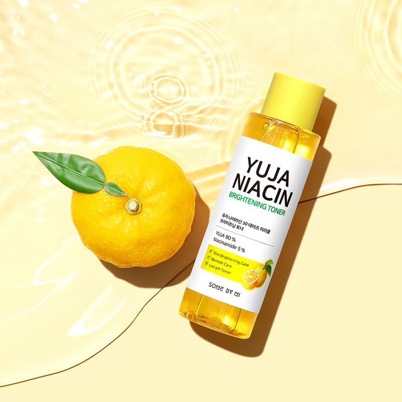 150ml bottle of Yuja Niacin Miracle Brightening Toner by Some By Mi, a vitamin C-rich toner for brightening and hydrating skin.