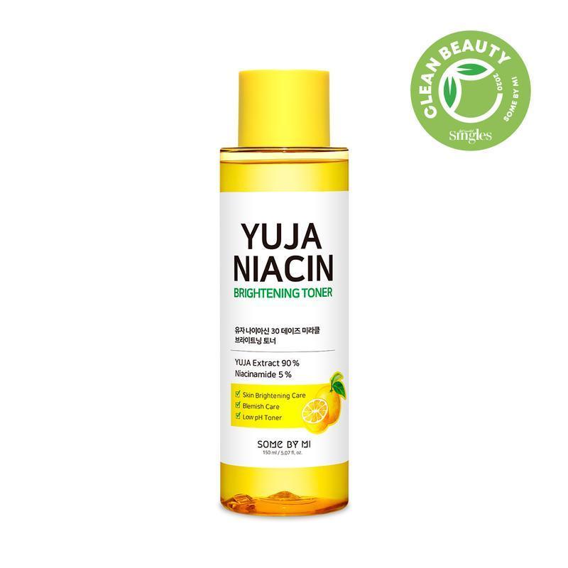 150ml bottle of Yuja Niacin Miracle Brightening Toner by Some By Mi, a vitamin C-rich toner for brightening and hydrating skin.