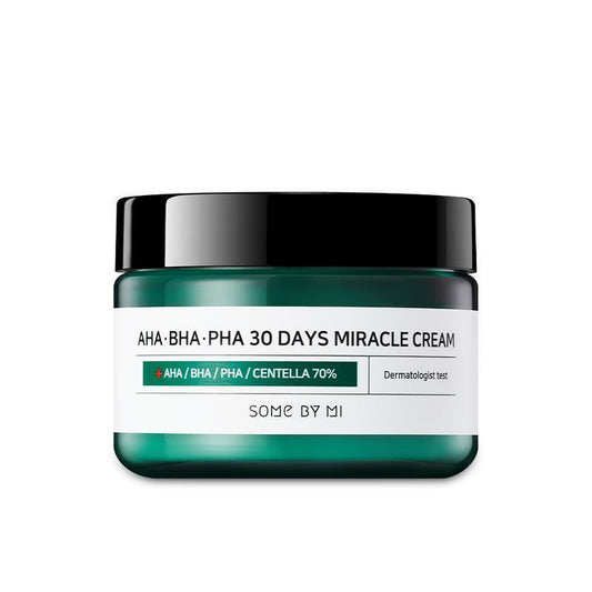 60g jar of SomeByMi AHA BHA PHA 30 Days Miracle Cream, an exfoliating and soothing facial moisturizer.