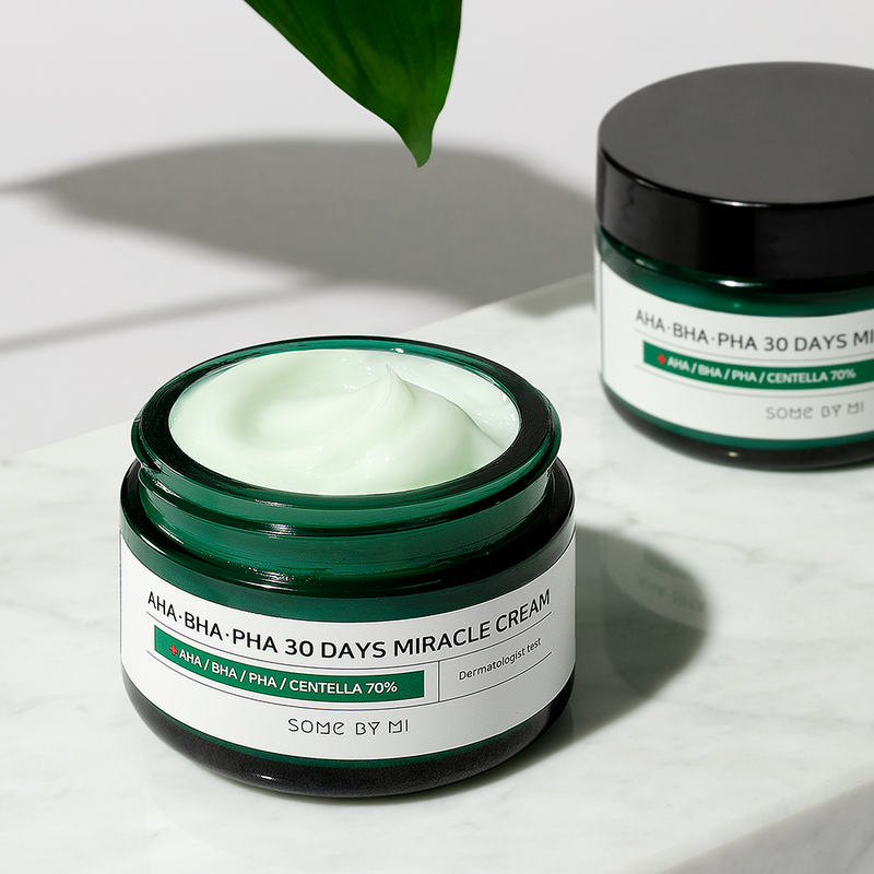 60g jar of SomeByMi AHA BHA PHA 30 Days Miracle Cream, an exfoliating and soothing facial moisturizer.