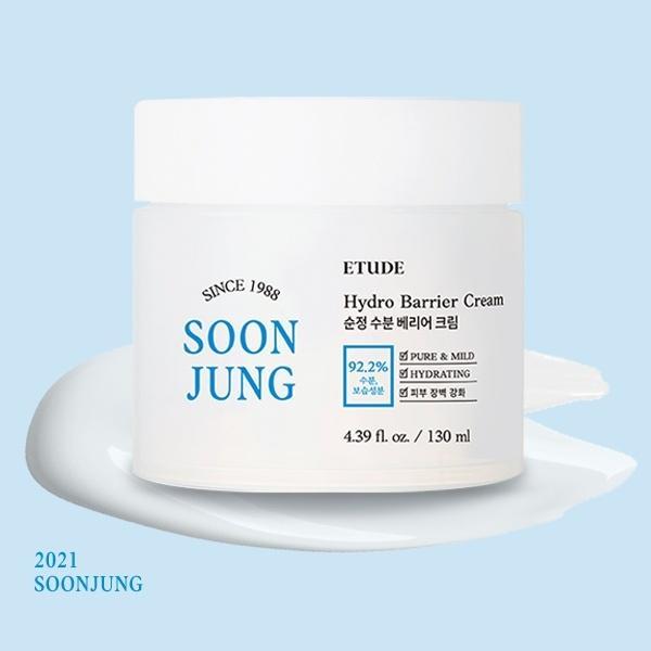 Etude House SoonJung Hydro Barrier Cream, a 130ml tub of fragrance-free, hydrating cream for sensitive and dry skin.