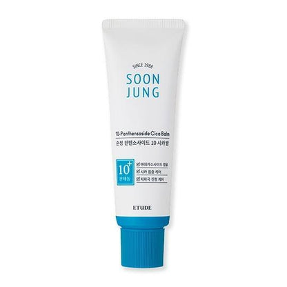 50ml tube of EtudeHouse SoonJung 10-Panthensoside Cica Balm, a moisturizing cica balm for sensitive skin.