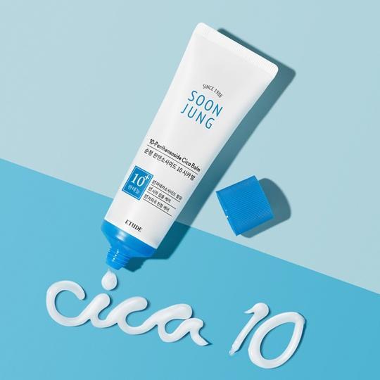 50ml tube of EtudeHouse SoonJung 10-Panthensoside Cica Balm, a moisturizing cica balm for sensitive skin.