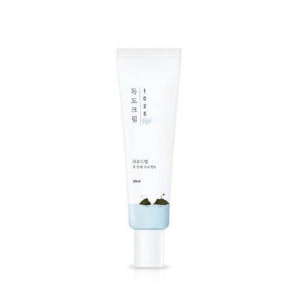 ROUNDLAB 1025 Dokdo Eye Cream, 30ml tube. Moisturizing and brightening eye cream for reducing wrinkles and improving under-eye area.