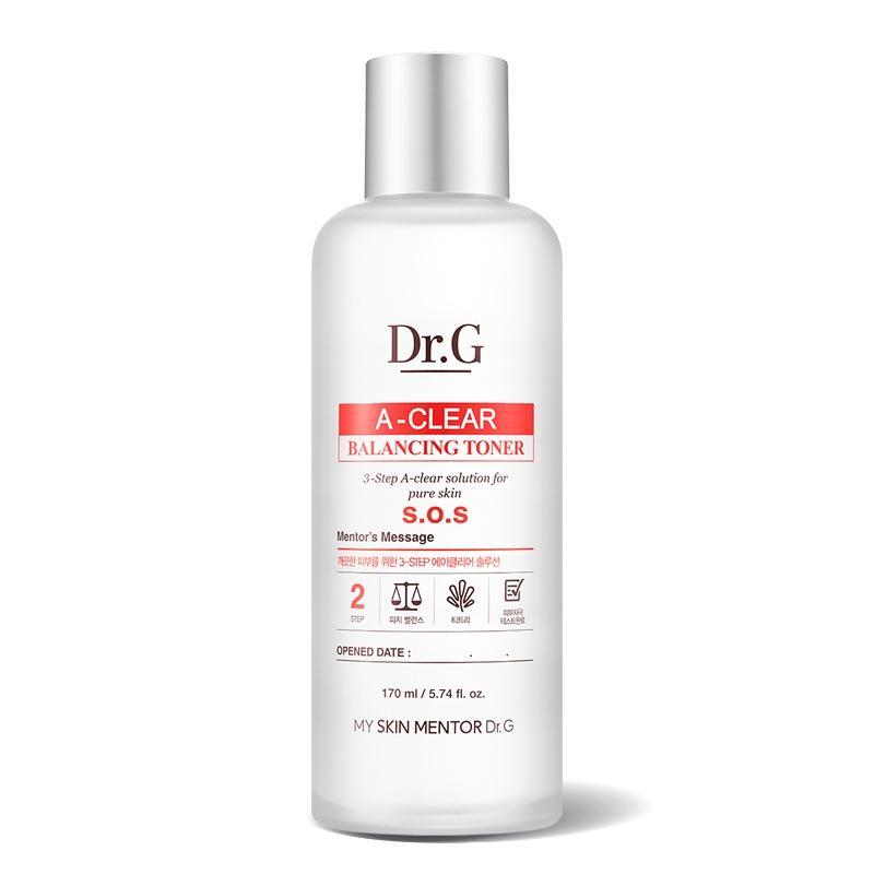 Dr.G A-CLEAR Balancing Toner, a 200ml bottle of Korean skincare toner for balancing and clarifying oily or acne-prone skin.