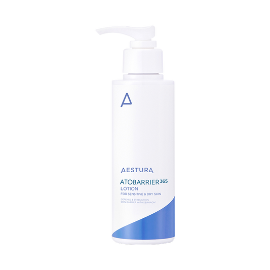 150ml bottle of Aestura Atobarrier 365 Lotion, a ceramide-rich moisturizer suitable for sensitive skin.