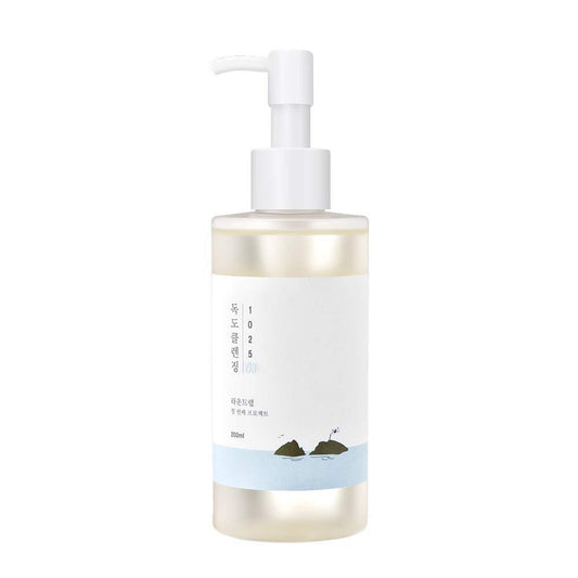 ROUNDLAB 1025 Dokdo Cleansing Oil, a 200 milliliter bottle of cleansing oil for removing makeup and impurities while leaving skin moisturized.