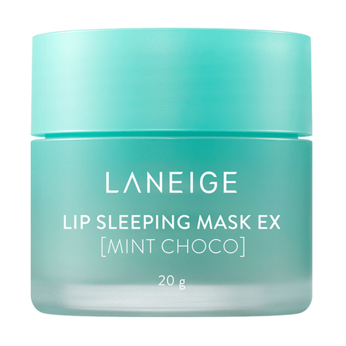 Laneige Lip Sleeping Mask EX in Mint Choco flavor. A 20g jar of lip balm designed to hydrate and soften lips overnight. 