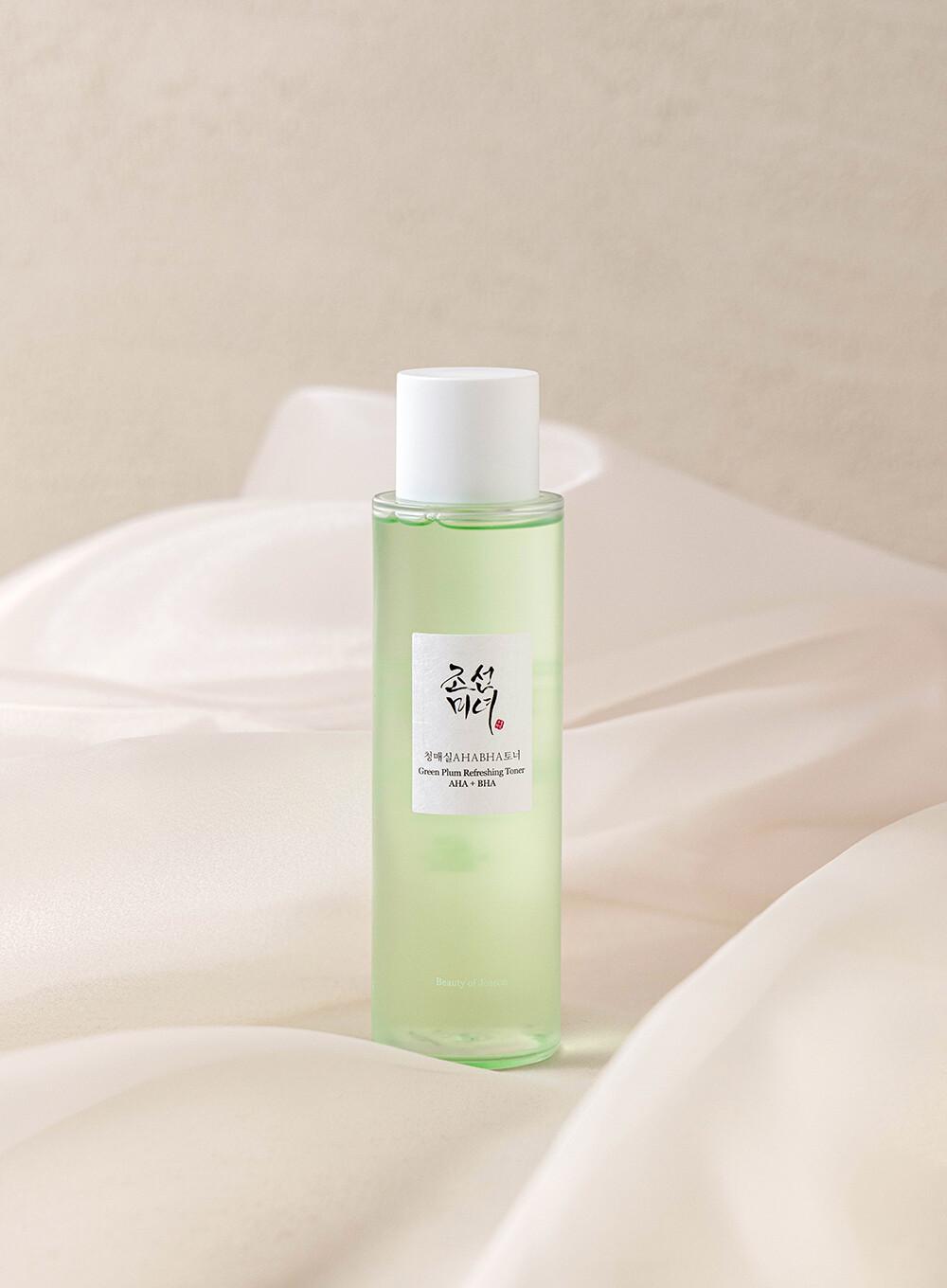 150ml bottle of Beauty of Joseon Green Plum Refreshing Toner: AHA + BHA, a Korean skincare toner with green plum water and AHAs for gentle exfoliation.