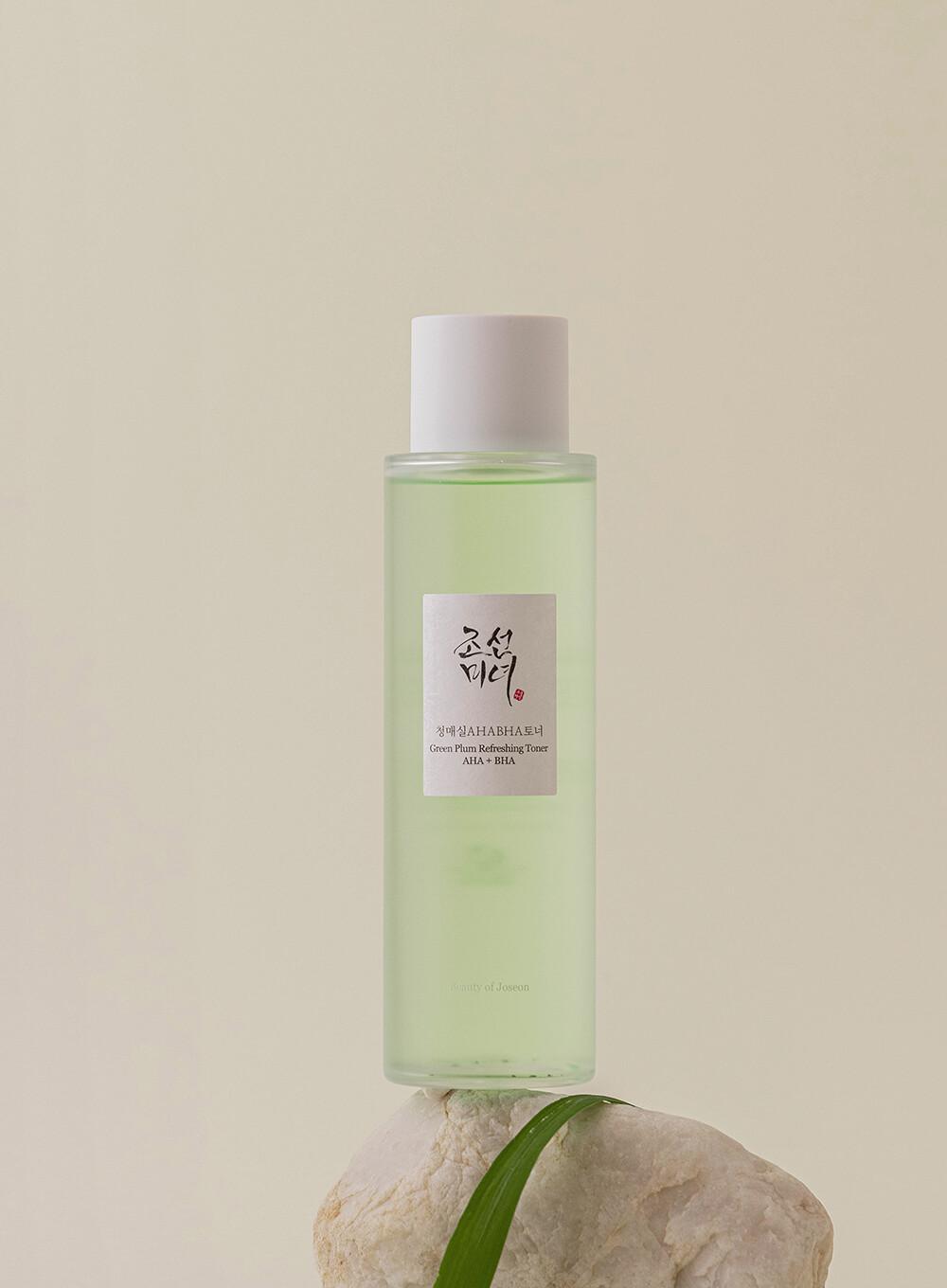 150ml bottle of Beauty of Joseon Green Plum Refreshing Toner: AHA + BHA, a Korean skincare toner with green plum water and AHAs for gentle exfoliation.