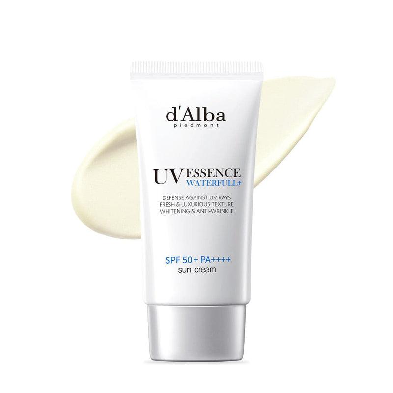 d'Alba Waterful Essence Sunscreen tube, 50ml. SPF 50+ PA++++ for broad spectrum sun protection.