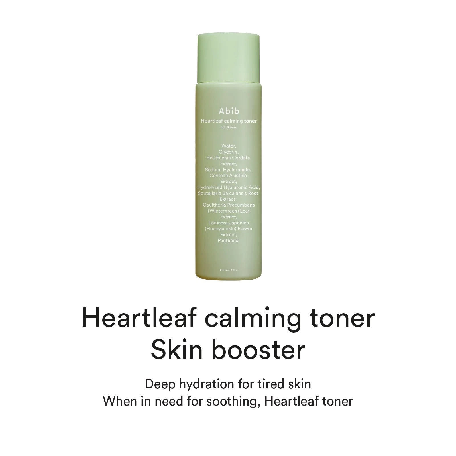 Abib Heartleaf calming toner skin booster in a green bottle