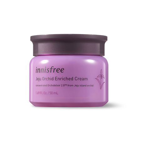 Innisfree Jeju Orchid Enriched Cream, a 50ml jar of anti-aging facial cream with Jeju orchid extract.