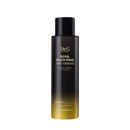 Dr.G Royal Black Snail First Essence, a 165ml bottle of Korean skincare essence with black snail mucin extract for brightening and firming.