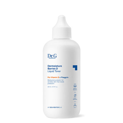 Dr.G Dermoisture Barrier D Liquid Toner, 200ml bottle. Creamy toner for deep hydration and strengthening of sensitive skin's barrier.