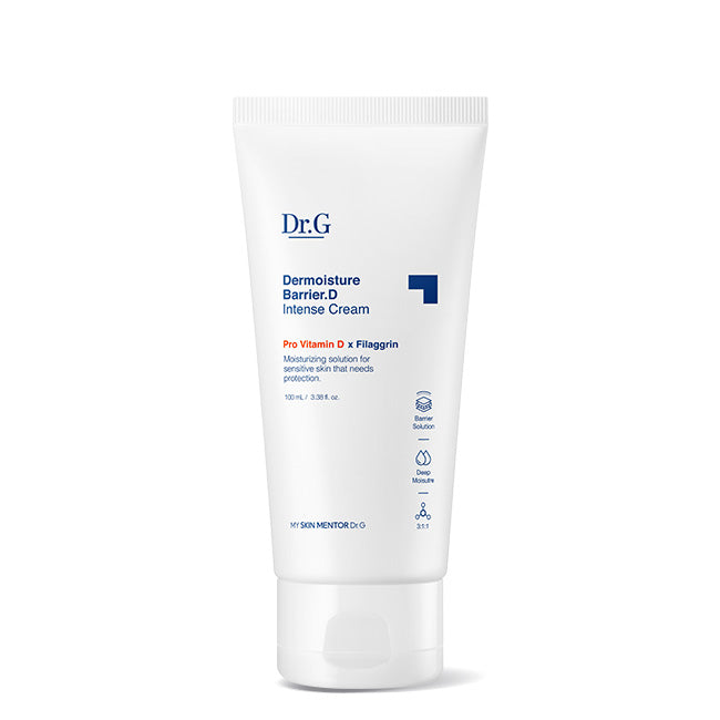 Dr.G Dermoisture Barrier D Intense Cream, a 100ml tube of hypoallergenic, mildly acidic moisturizer for sensitive skin.