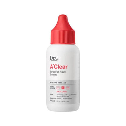 Dr.G A' Clear Spot for Face Serum, 45ml bottle. This Korean skincare serum targets acne and blemishes with gentle, hydrating ingredients.