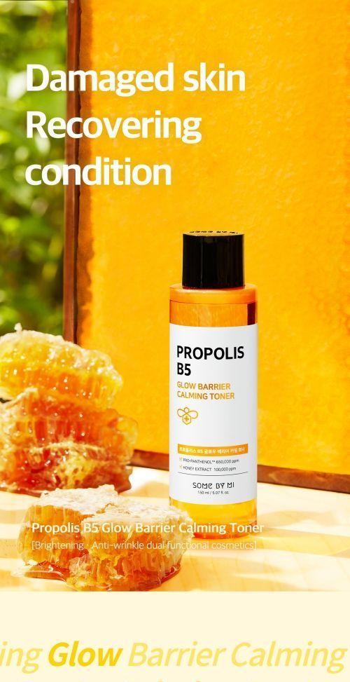 150ml bottle of Somebymi Propolis B5 Glow Barrier Calming Toner, a skincare product for calming and promoting a radiant complexion.