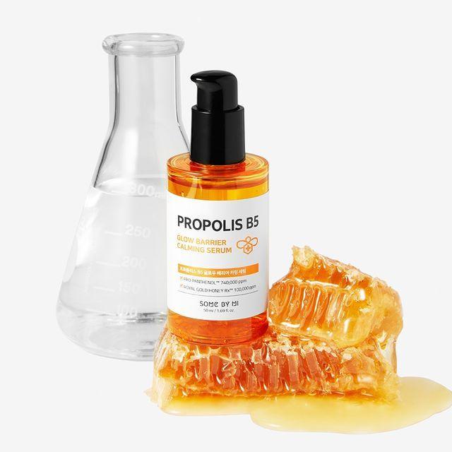 50ml bottle of Somebymi Propolis B5 Glow Barrier Calming Serum, a skincare product for calming and promoting a radiant glow.