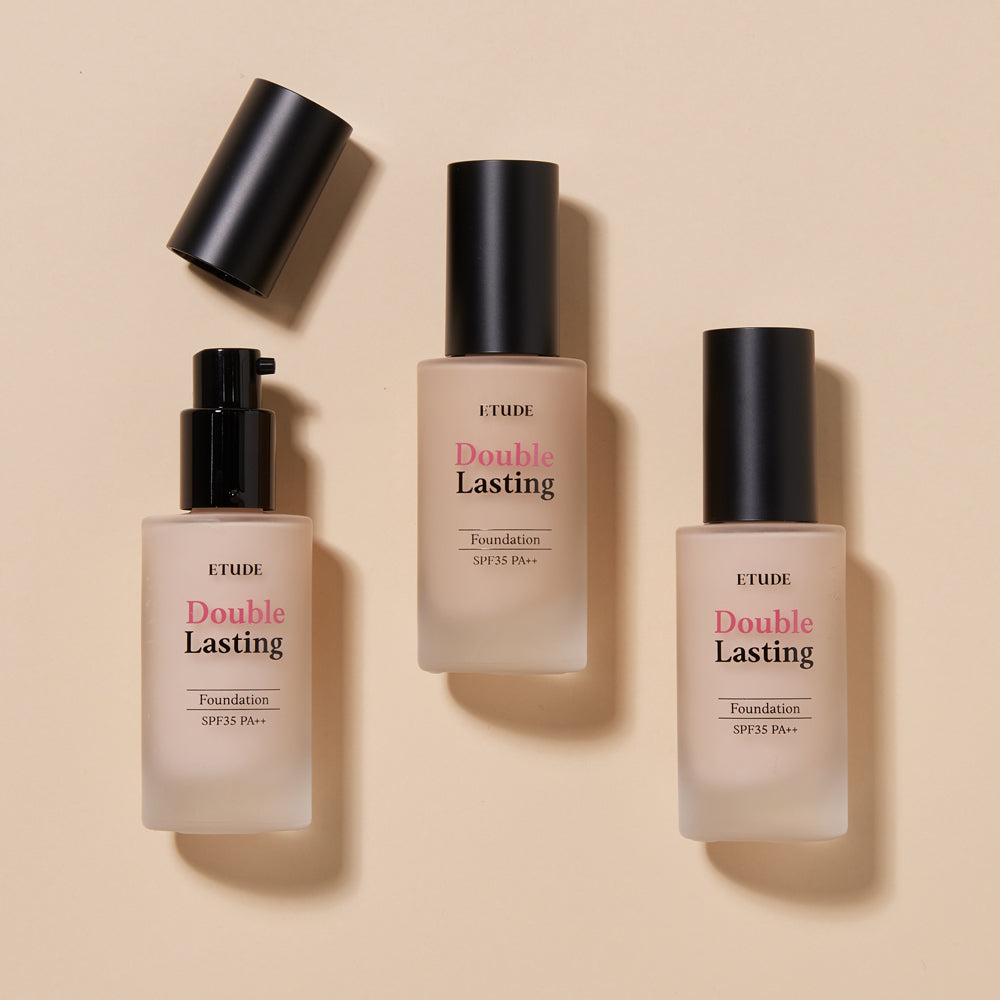 A 30 gram bottle of Etudehouse Double Lasting Foundation in shade No. 17N1 Neutral Vanilla. The foundation is described as a long-lasting, lightweight formula that provides medium to full coverage with a soft matte finish.