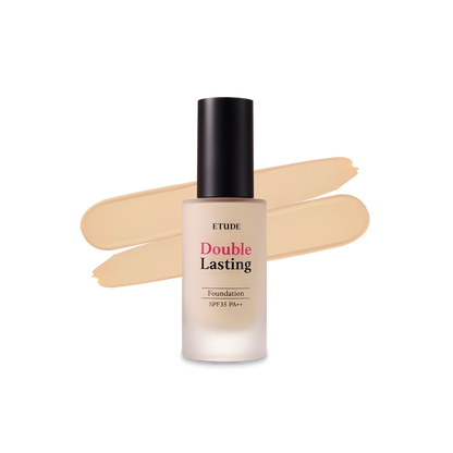 Etude House Double Lasting Foundation bottle in 30g size. Shade No. 21N1 is Neutral Beige, a light beige color with neutral undertones.