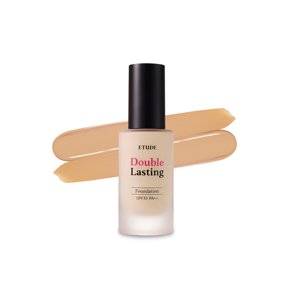 A 30g bottle of Etudehouse Double Lasting Foundation in shade No. 27N1 Amber. No. 27N1 Amber is a light to medium coverage foundation with a neutral undertone.