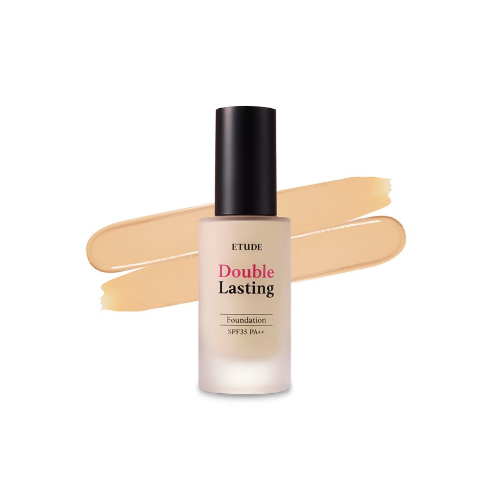 Etude House Double Lasting Foundation bottle in a shade called Honey Sand.