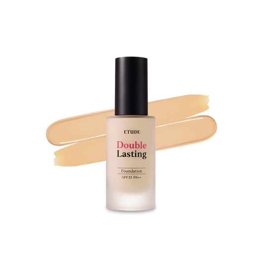 Etude House Double Lasting Foundation bottle in a shade called Honey Sand.