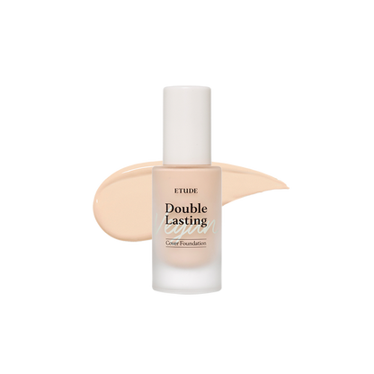 Vegan, long-lasting coverage foundation from Etudehouse in No. 17C1 Light Vanilla, a light beige shade with cool undertones. 30g size.