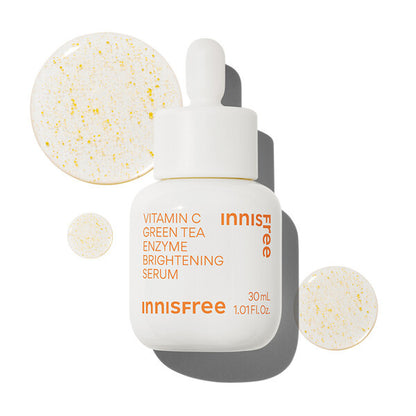 Innisfree Vitamin C Green Tea Enzyme Brightening Serum, 30ml bottle for visibly brighter and smoother skin.