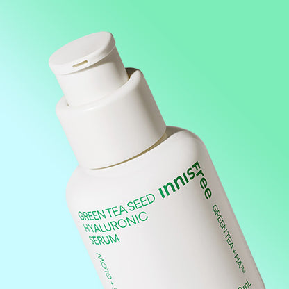 Innisfree Green Tea Seed Hyaluronic Acid Serum, 80ml bottle. Hydrating facial serum for all skin types.