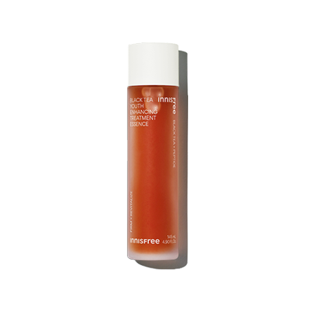 Innisfree Black Tea Youth Enhancing Treatment Essence, 145ml. Lightweight, hydrating essence with black tea extract and peptides for smoother, radiant skin. Fragrance-free, vegan, and cruelty-free.