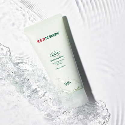 Dr.G Red Blemish Cica Cleansing Foam, 120ml tube. This Korean skincare cleanser is formulated with cica (centella asiatica) to soothe blemishes and redness.