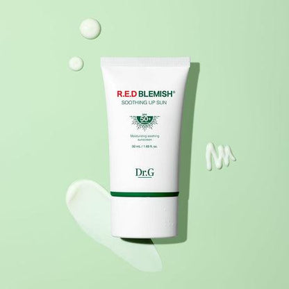 Dr.G Red Blemish Soothing Up Sun, a 50ml bottle of Korean sunscreen with SPF 50+ PA++++ for sensitive skin.