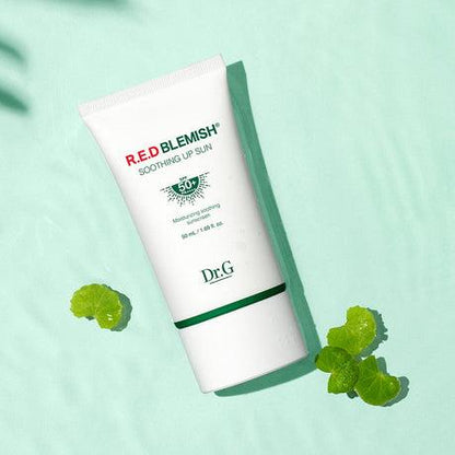 Dr.G Red Blemish Soothing Up Sun, a 50ml bottle of Korean sunscreen with SPF 50+ PA++++ for sensitive skin.