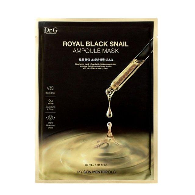 Dr.G Royal Black Snail Ampoule Mask, a single-use sheet mask packed with Black Snail extract and Royal Jelly for intense nourishment.