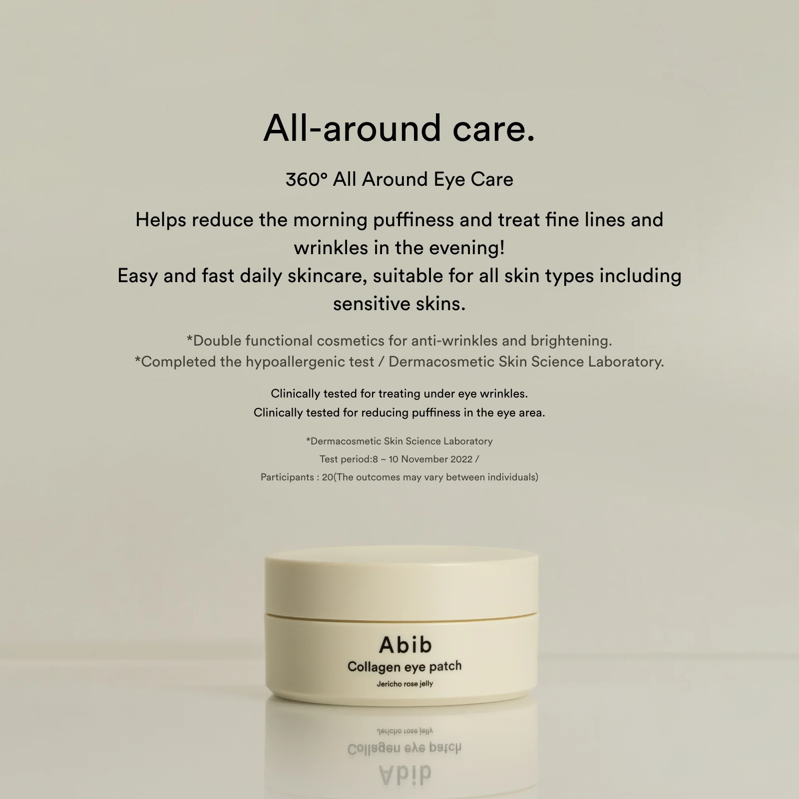 Abib Collagen Eye Patch Jericho rose jelly in a while container with a cream background