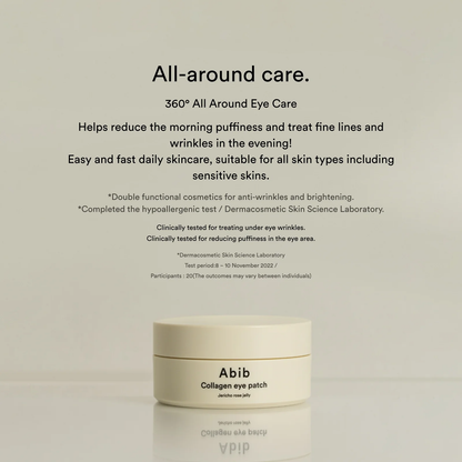 Abib Collagen Eye Patch Jericho rose jelly in a while container with a cream background