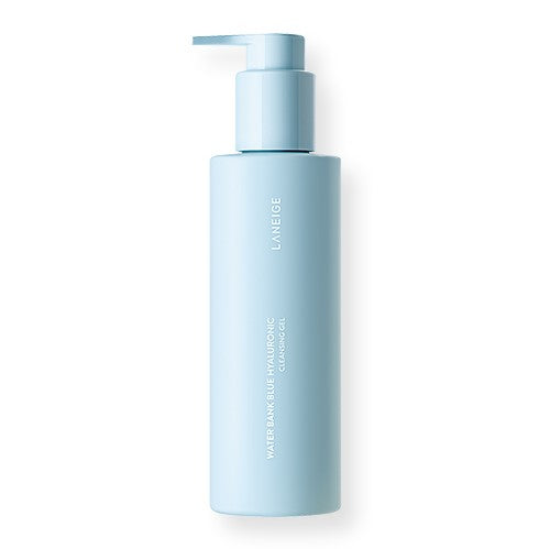 Laneige Water Bank Blue Hyaluronic Cleansing Gel, a 200ml translucent blue gel cleanser designed to hydrate and purify skin