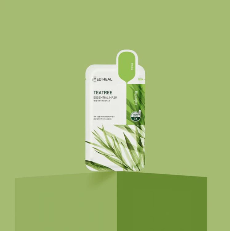 MediHeal Teatree Essential Masks, facial sheet mask formulated with tea tree extract to soothe and clarify skin.