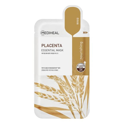 Facial sheet mask containing plant placenta extract for a hydrating and revitalizing skincare treatment (Mediheal Placenta Essential Mask, 10 pack)