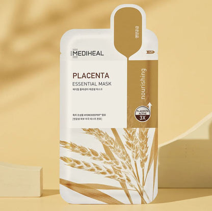 Facial sheet mask containing plant placenta extract for a hydrating and revitalizing skincare treatment (Mediheal Placenta Essential Mask, 10 pack)