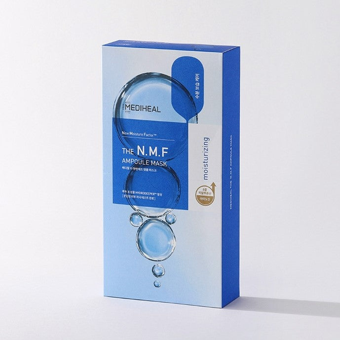 Box of 10 Mediheal The N.M.F Ampoule Masks, hydrating facial masks to replenish moisture.