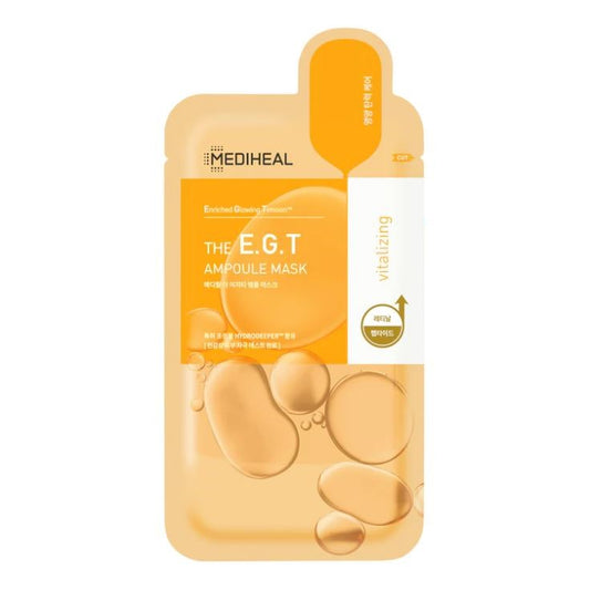 Facial sheet masks containing EGF, TGF, and FGF to promote skin cell growth and rejuvenation (Mediheal The E.G.T Nourishing Ampoule Mask).