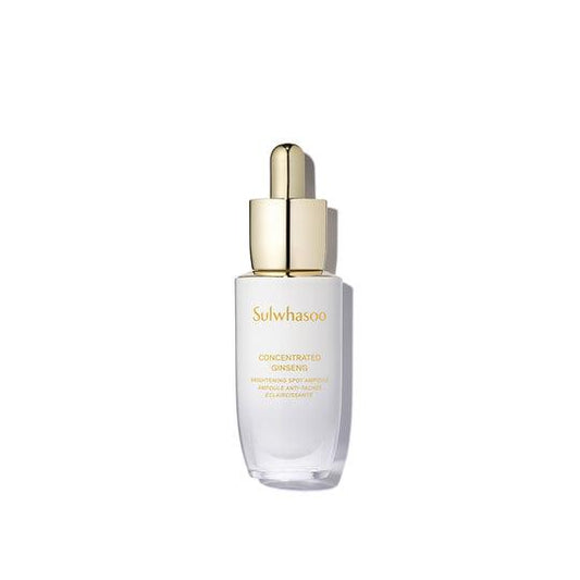 Sulwhasoo Concentrated Ginseng Brightening Spot Ampoule (20g) is a skincare product designed to reduce the appearance of dark spots and brighten skin tone. It contains concentrated ginseng extract.