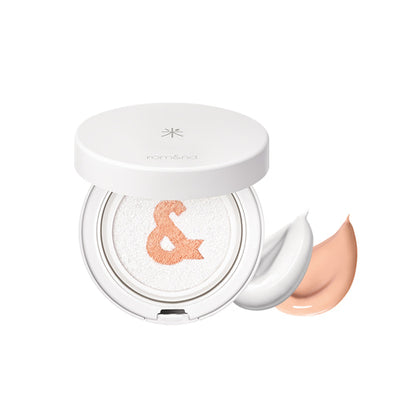 rom&nd Back Me Tone Up Sun Cushion, a lightweight, vegan cushion foundation with SPF50+ protection for a natural, brightened complexion.